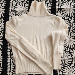 Cream Turtleneck Sweater with Button Cuff